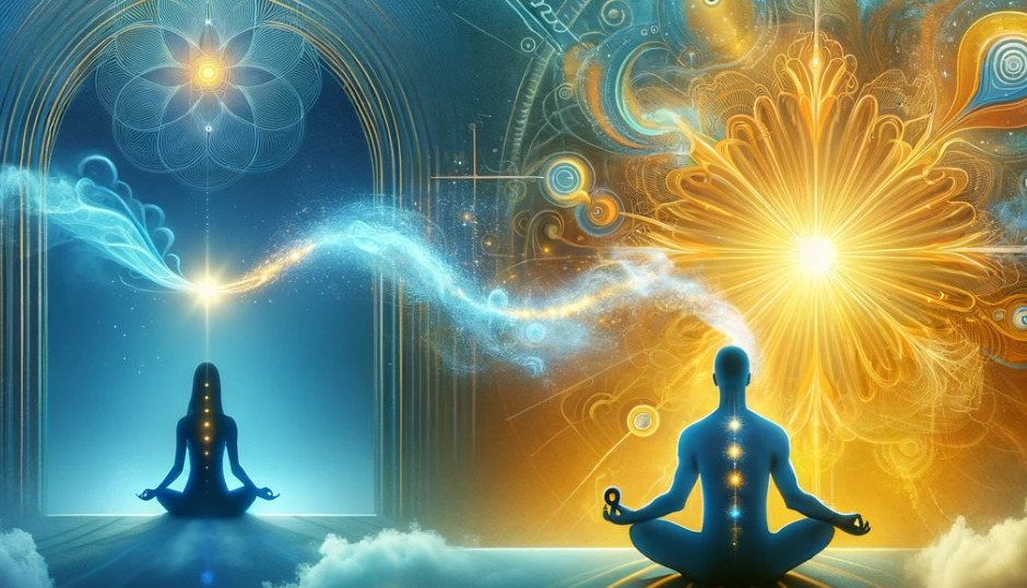 Energy surrounds two meditators