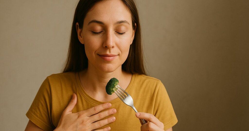 Woman eating with awareness