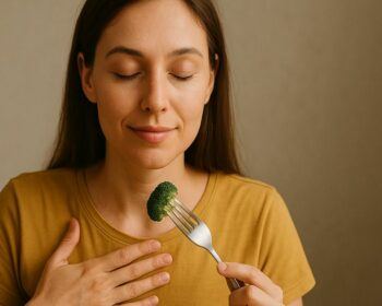 Woman eating with awareness