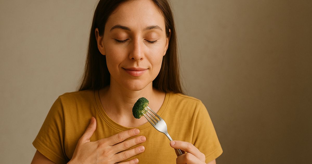 Woman eating with awareness